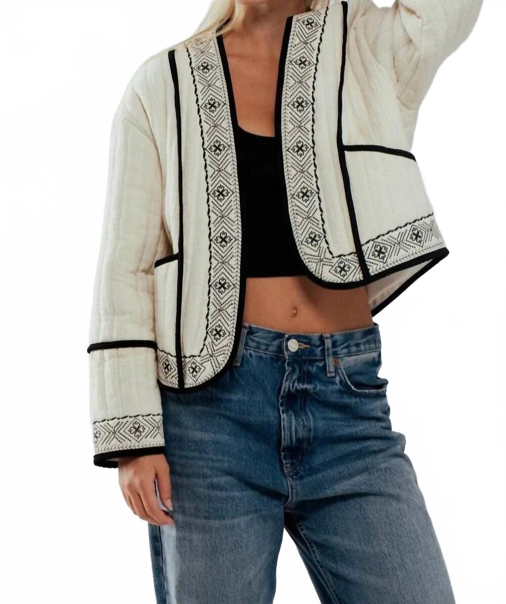 NEW URBAN DAIZY women's boho embroidered quilted jacket in ivory